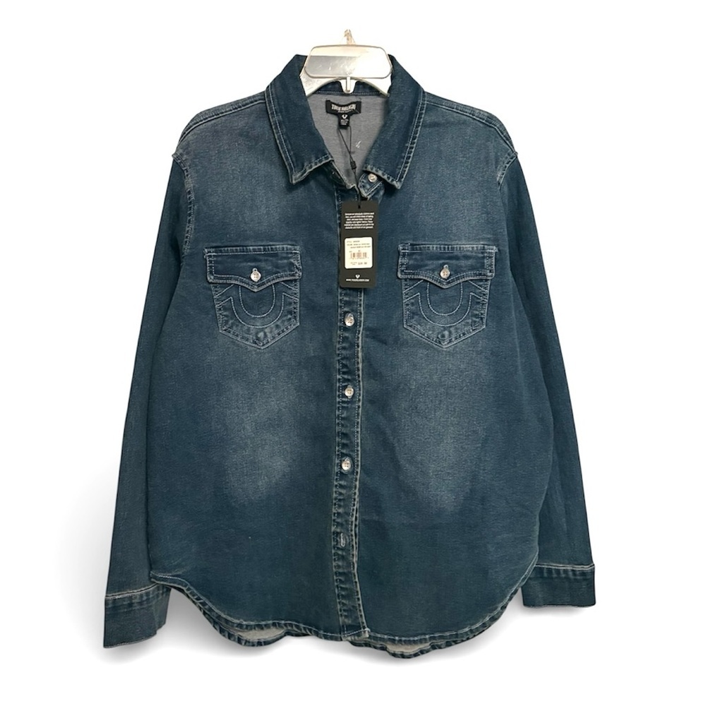 True Religion Georgia Denim Glitter button Shirt Cozy Fireside Wash XL